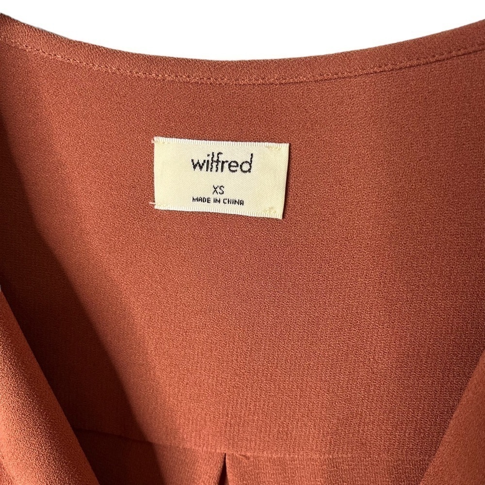 Wilfred Long Sleeve Ruffle Mini Dress Rust Brown Size XS Fall Boho Cinched Waist - Picture 6 of 8